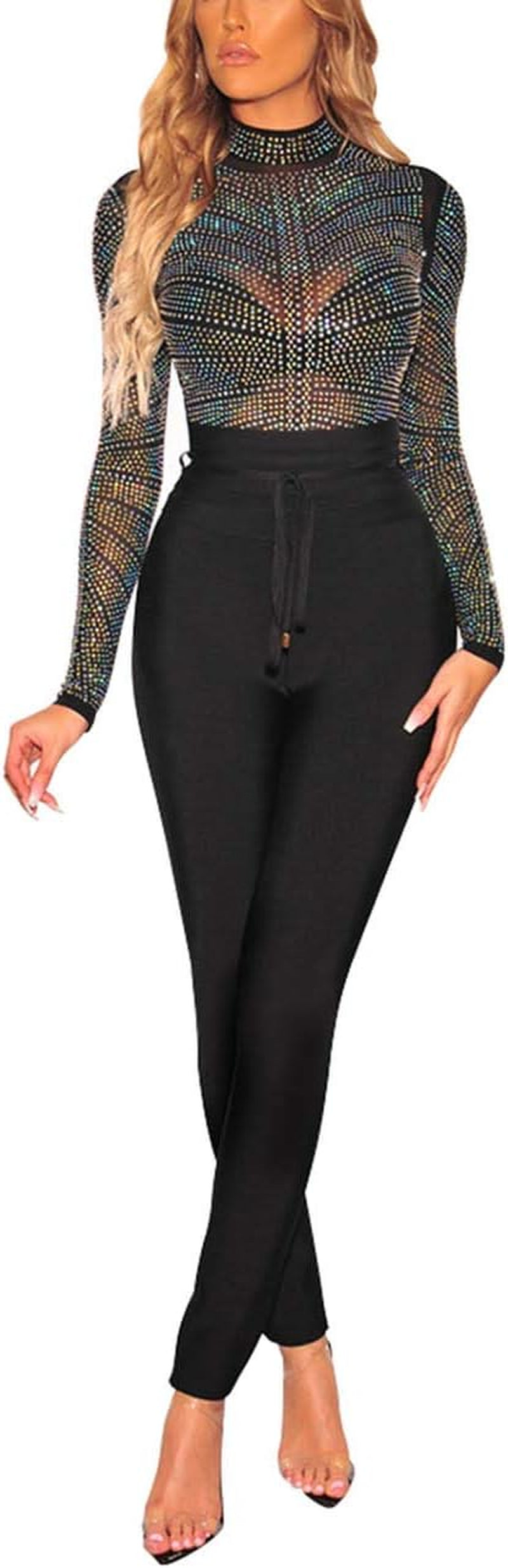 Women'S Sheer Mesh Turtleneck Neck See through Leotard Bodysuit Body Tops