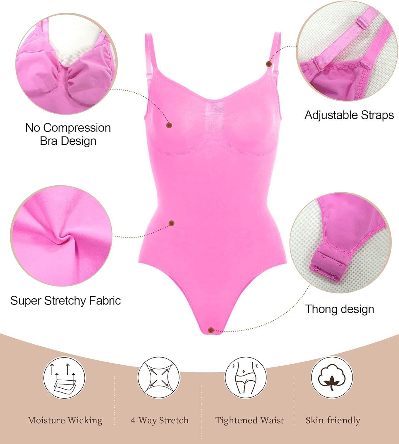 Thong Shapewear Bodysuit Women'S Tummy Control Snatched Full Body Shapewear